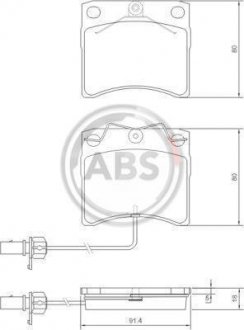 Тормозные колодки пер. T4 90-03 (TRW) (с датчиком) (91,4x80x18) A.B.S. 37144