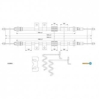 FORD Трос ручного тормоза (длинная база) Transit Connect 02- (1985/1860mm) ADRIAUTO 13.0290.1