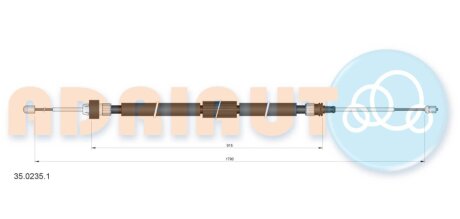 CITROEN Трос ручного тормоза задн. бараб. механ. 1790/915 мм C3 III, PEUGEOT 208 I ADRIAUTO 35.0235.1 (фото 1)