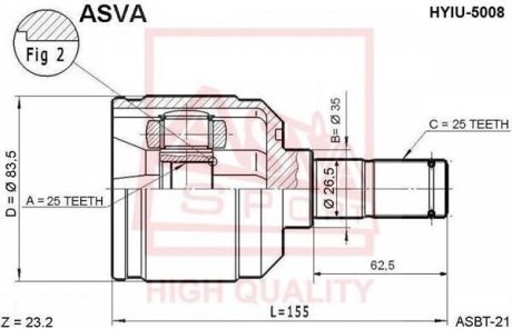 ШРУС ВНУТРІШНІЙ 25X35X25 (HYUNDAI ELANTRA/LANTRA 1996-) ASVA HYIU-5008
