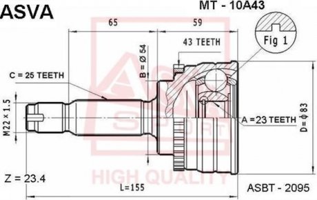 ШРУС ЗОВНІШНИЙ 23X54X25 (MITSUBISHI CARISMA DA 1995-2003) ASVA MT-10A43