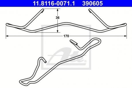 Монтажний к-кт гальмівних колодок Audi A1 A3A5 Q3 Q5 Peugeot 206, 307 Seat Altea, Ibiza Skoda Octavia Vw Caddy, Cc ATE 11.8116-0071.1 (фото 1)