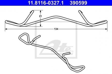 Монтажний ком-кт диск.колодок Volvo XС 90 Dacia Logan Fiat 500, Panda, Punto 0.9-Electric 01.89- ATE 11.8116-0327.1