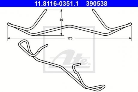 Монтажный к-кт тормозных колодок Audi A1 A3A5 Q3 Q5 Peugeot 206, 307 Seat Altea, Ibiza Skoda Octavia Vw Caddy, Cc ATE 11.8116-0351.1