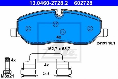 Комплект тормозных колодок, дисковый тормоз ATE 13.0460-2728.2