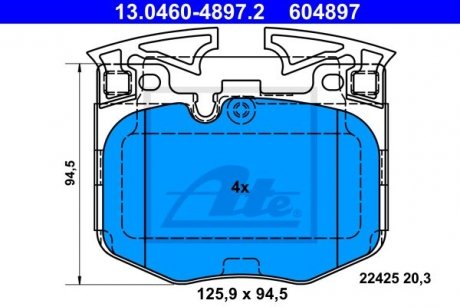 Гальмівні колодки передні BMW 5 (G30, F90), 5 (G31), 6 GRAN TURISMO (G32), 7 (G11, G12), 8 (G15, F92), X3 (G01, F97), X4 (G02, F98), X5 (G05, F95) 1.6-3.0D 07.15- ATE 13.0460-4897.2 (фото 1)