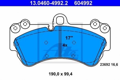 Комплект тормозных колодок, дисковый тормоз ATE 13.0460-4992.2