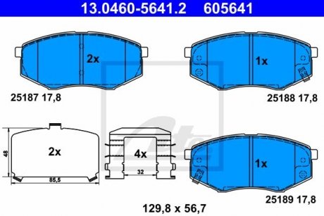 Колодки тормозные дисковые, к-кт HYUNDAI IX20 10- ATE 13046056412 (фото 1)