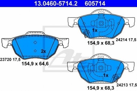 Комплект тормозных колодок, дисковый тормоз ATE 13.0460-5714.2