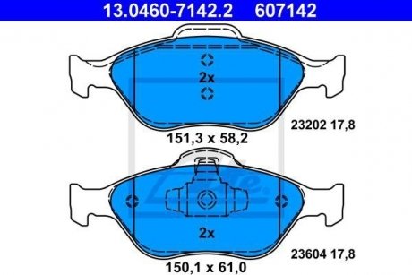 Колодки гальмівні дискові, к-кт ATE 13.0460-7142.2