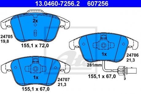 Комплект тормозных колодок из 4 шт. дисков ATE 13.0460-7256.2 (фото 1)