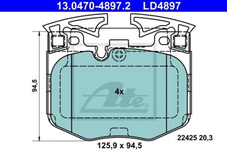 Тормозные колодки передние (Ceramic) BMW 5 (G30, F90), 5 (G31), 6 GRAN TURISMO (G32), 7 (G11, G12), 8 (G15, F92), X3 (G01, F97), X4 (G02, F98), X5 (G05, F95) 1.6-3.0D 07.15- ATE 13.0470-4897.2