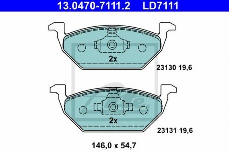 Комплект гальмівних колодок з 4 шт. дисків ATE 13.0470-7111.2