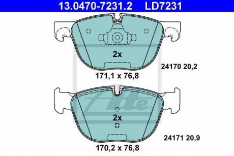 Комплект тормозных колодок, дисковый тормоз CERAMIC ATE 13.0470-7231.2