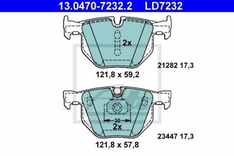 Комплект тормозных колодок, дисковый тормоз CERAMIC ATE 13.0470-7232.2