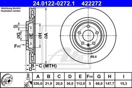 Тормозной диск зад. Audi A4, A5, A6, A7, A8, Q5, Q7 08- ATE 24.0122-0272.1