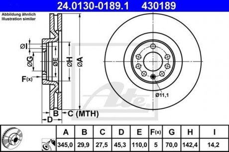 Диск гальмівний передній Opel Vectra C Saab 9-3 1.8-2.8 09.02-02.15 ATE 24.0130-0189.1