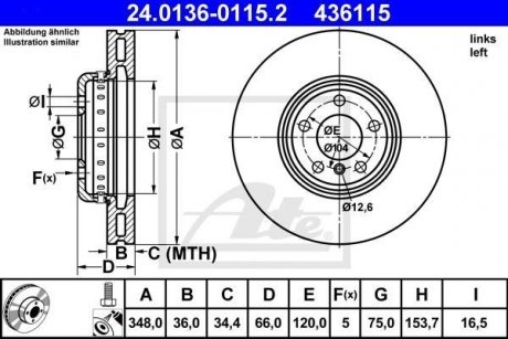 Тормозной диск левый ATE 24.0136-0115.2