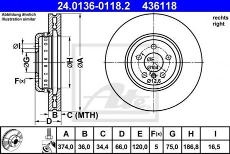 Диск гальмівний правий ATE 24013601182