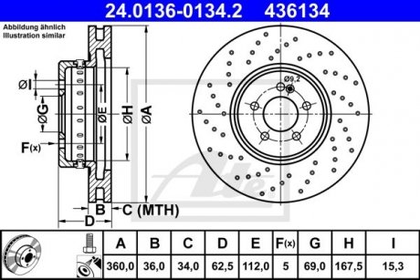 Диск тормозной перед.MB E-CLASS (W213) 2016- ATE 24.0136-0134.2