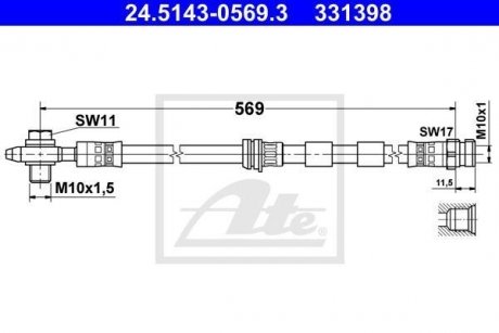 Шланг гальмівний AUDI A3 98- ATE 24514305693