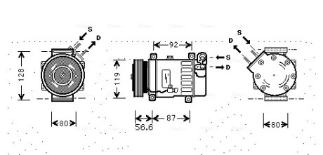 Компресор кондиціонера Citroen Berlingo (96-)/Peugeot Partner (96-) 1.6HDi/Fiat Fiorino (07-), Doblo (09-) 1.3MultiJet, 1.4i AVA AVA COOLING CNAK238