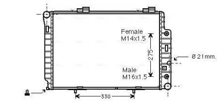 Радиатор охлаждения двигателя MB W202(C) MT/AT +AC 96- (Ava) AVA COOLING MSA2174