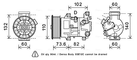 Компрессор кондиционера Toyota Avensis (09-) Rav 4 III (06-), 2.0i, 2.0D, 2.2D (AVA COOLING TOAK683