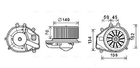 Вентилятор обігрівача салону Skoda Superb (01-08), VW Passat B5 (96-05), Audi A4 (96-01) AC+ AVA AVA COOLING VN8352 (фото 1)