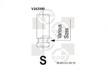 Клапан впуск. SONATA/TUCSON/CEED/SPORTAGE/MAGENTIS/i30/ACCENT 1.5-2.0D 02- BGA V162390 (фото 1)