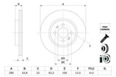 Диск гальмівний передній HC-Coated BOSCH 0 986 479 E98