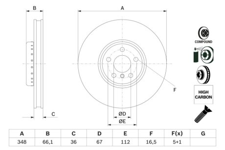 ДИСК ПЕРЕДОЙ ЛЕВЫЙ COMPOUND BOSCH 0 986 479 F58