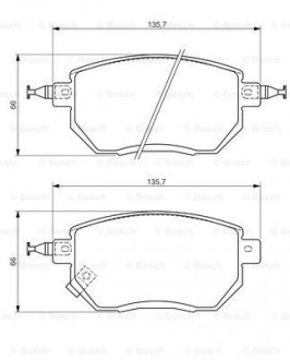 Гальмівні колодки дискові перед. Nissan Murano 02-/Pathfinder 2.5 dCi 05-/Renault Koleos 2.0 dCi 08- BOSCH 0 986 494 366