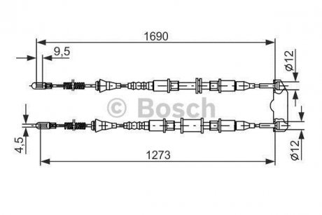 OPEL Трос ручного тормоза задний Astra 92- BOSCH 1987477129