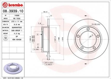 Диск тормозной BREMBO 08.3939.10