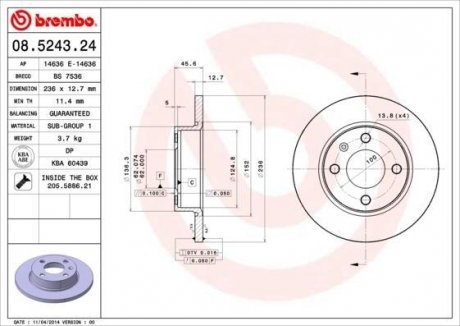 Тормозной диск BREMBO 08.5243.24