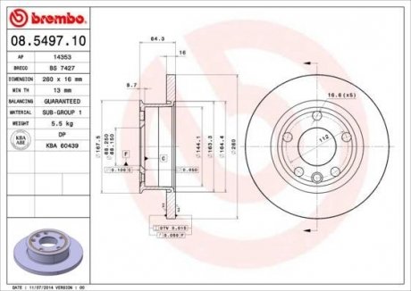 Диск гальмівний BREMBO 08.5497.10