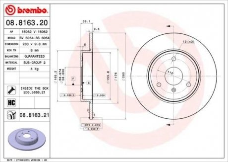 Тормозной диск BREMBO 08.8163.20