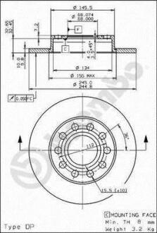 Гальмівний диск зад. A4 B6, B7 00- (245x40mm) BREMBO 08.9136.11 (фото 1)