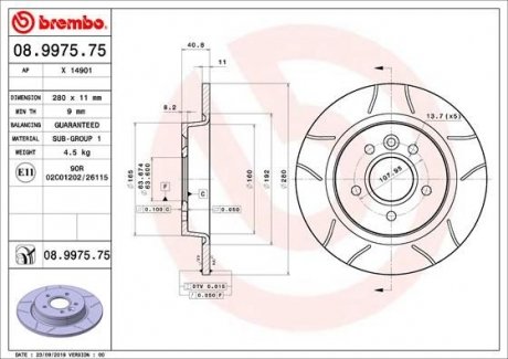 Тормозной диск BREMBO 08.9975.75