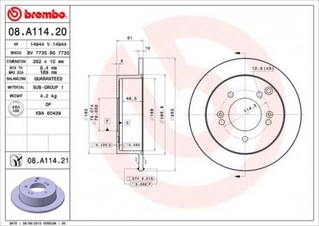 Диск тормозной BREMBO 08.A114.21