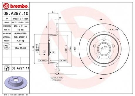 Диск тормозной BREMBO 08.A297.11 (фото 1)