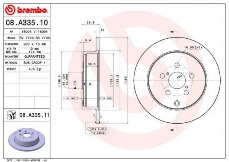 Диск тормозной BREMBO 08.A335.10