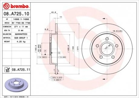 Диск тормозной BREMBO 08.A725.11