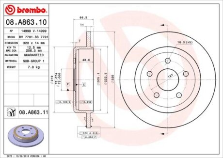 Тормозной диск BREMBO 08.A863.10