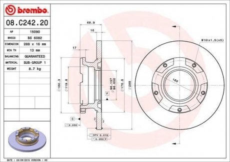 Диск тормозной BREMBO 08.C242.20 (фото 1)