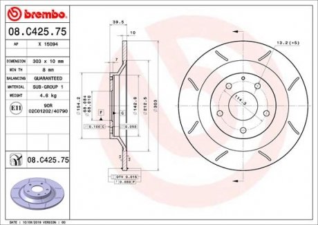 Тормозной диск BREMBO 08.C425.75