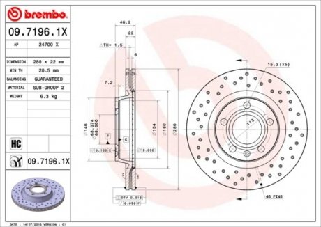 Тормозной диск BREMBO 09.7196.1X