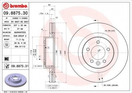 Тормозной диск BREMBO 09.8875.31