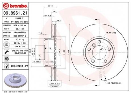 Тормозной диск BREMBO 09.8961.21 (фото 1)